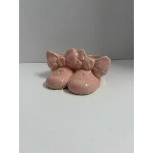Vintage McCoy Pink Ceramic Baby Booties Planter Vase Nursery Baby Girl 6x4.5”